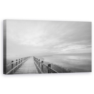 Tablou canvas - Lungul Pod De Liemn, Pod, Danemarca, Alb-Negru, Apa, Fiord, 50 x 100 cm