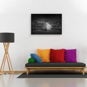 Tablou canvas - Luvru, Paris, Franta, Arhitectura, Alb-Negru, Intuneric, 40 x 60 cm - Img 2