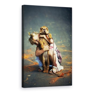 Tablou canvas - Maria Si Milena, Fericit, Caine, Pet, Fata, Portret, 60 x 90 cm