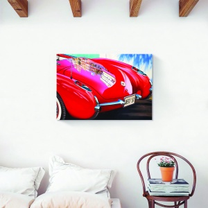 Tablou decorativ mașină retro roșie pe canvas 80x120 cm