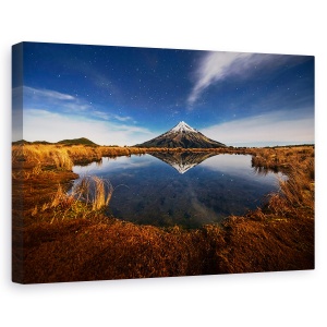 Tablou canvas - Muntele Taranaki, Vulcan, Noapte, Peisaj, Munte, Lac, 60 x 90 cm