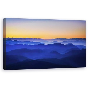 Tablou Canvas - Muntii Misty, Peisaj, Albastru, Seara, Apus De Soare, Ceata, Strat, 50 x 100 cm