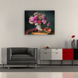 Tablou Canvas - Natura Moarta, Buchet, Flori,Mere, Fructe, 40 x 50 cm - Img 2