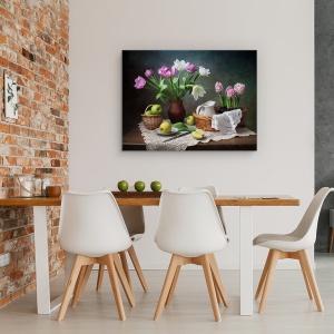 Tablou Canvas - Natura Moarta Colorata 5, Mere, Floare, Cos, 60 x 80 cm - Img 4
