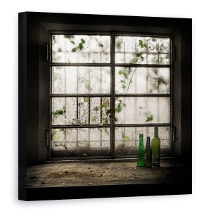 Tablou canvas - Natura Moarta Cu Butelie Din Sticla, Fereastra, Plante, 60 x 60 cm