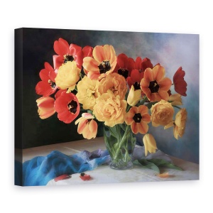 Tablou Canvas - Natura Moarta Cu Un Buchet De Lalele, 75 x 100 cm