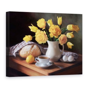 Tablou Canvas - Natura Moarta Cu Un Buchet De Lalele Galbene, 60 x 80 cm