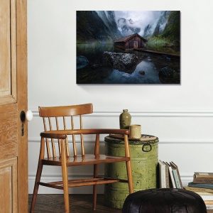 Tablou decorativ peisaj montan cu ceață pe canvas 60x80 cm