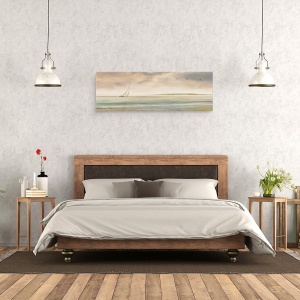 Tablou canvas - Natura, Peisaj, Marea, Apus De Soare, Barca Cu Panze, Pasari, 30 x 90 cm - Img 3