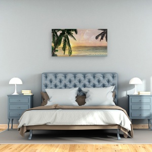 Tablou canvas - Natura, Peisaj, Marea, Valuri, Apus De Soare, Palmier, Pictura, 50 x 100 cm - Img 3