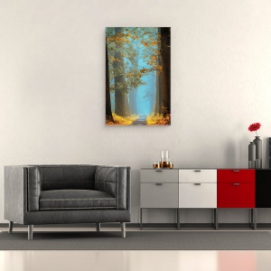 Tablou canvas - Natura, Peisaj, Padure De Toamna, Frunze Galbene, Pictura, 40 x 60 cm - Img 2