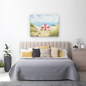 Tablou canvas - Natura, Peisaj, Vara, Marea, Umbrela, Floarea-Soarelui, Pictura, 60 x 80 cm - Img 3