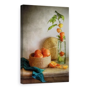 Tablou Canvas - Natura Statica Cu Clementine, Portocale, Clementine, Tabel, Physalis, Fructe, 80 x 120 cm