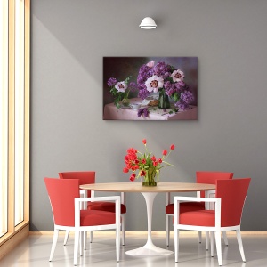 Tablou decorativ natură statică pe canvas cu liliac și bujori violet