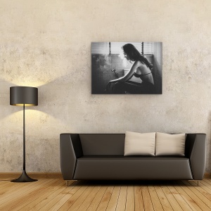 Tablou canvas - Nr. 53, Femeie, Lumina, Fum, Alb-Negru, Fumator, 75 x 100 cm - Img 2