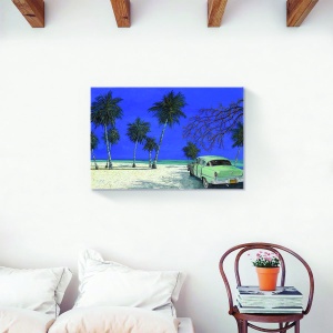 Tablou decorativ canvas Ocean Cuba cu palmieri și mașină vintage