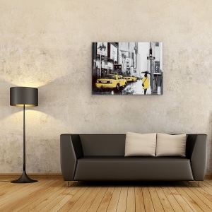 Tablou canvas - Oras, Cladiri, New York, Oameni, Taxi, Ploaie, Pictura, 60 x 80 cm - Img 2