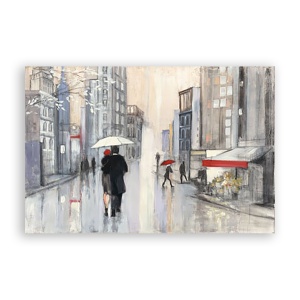 Tablou Canvas - Oras, Cladiri, Oameni, Umbrela, Toamna, Pictura, 60 x 90 cm