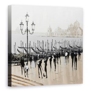 Tablou canvas - Oras, Cladiri, Port, Barci, Oameni, Pictura, 90 x 90 cm