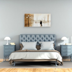 Tablou canvas - Oras, Cladiri, Seara, Cuplu In Dragoste, Pictura, 50 x 100 cm - Img 3