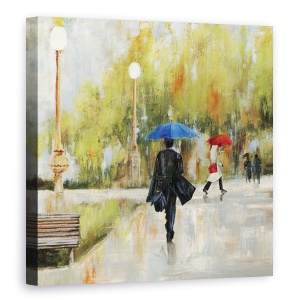 Tablou canvas - Orase si Arhitectura, Oras, Oameni, Ploaie, Umbrela, Pictura I, 60 x 60 cm