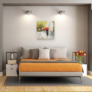 Tablou canvas - Orase si Arhitectura, Oras, Oameni, Ploaie, Umbrela, Pictura II, 60 x 60 cm - Img 3