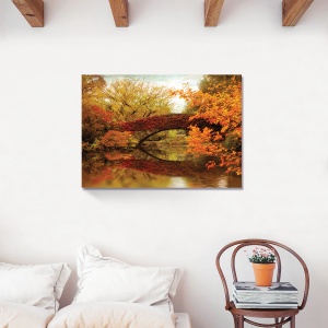 Tablou Canvas - Padure, Copaci, Frunze, Pod, Lac, Toamna, Natura, Peisaj, 75 x 100 cm - Img 2