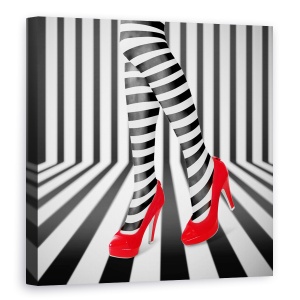 Tablou Canvas - Pantofi Rosii, Zebra, Rosu, Tocuri Inalte, Moda, Dungi, 90 x 90 cm