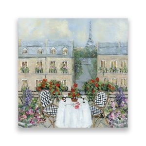 Tablou Canvas - Paris, Oras, Cladiri, Terasa, Flori, Pictura, Romantic, Vara, 60 x 60 cm