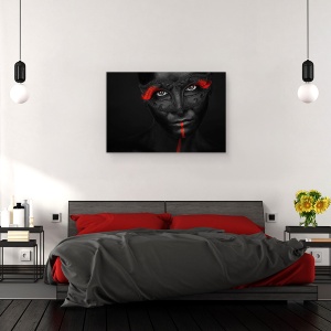 Tablou canvas - Pasiune Intunecata, Portret, Fata, Masca, Rosu, Linie, 40 x 60 cm - Img 3