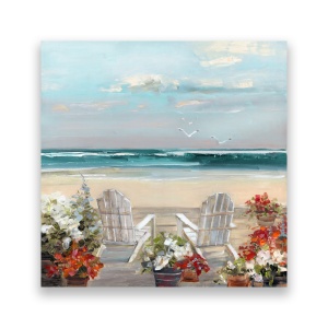 Tablou Canvas - Peisaj, Mare, Valuri, Plaja, Nisip, Flori, 60 x 60 cm