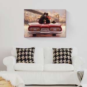 Tablou Canvas - Pereche, Iubire, Romantic, Masina Rosie, 80 x 120 cm - Img 2