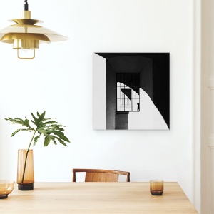 Tablou canvas - Pisica Neagra, Grafic, Alb-Negru, Fereastra, Contrast, Umbra, 60 x 60 cm - Img 4