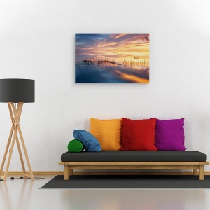 Tablou canvas - Plase De Pescuit, Net, Lac, Albufera, Apus De Soare, 60 x 90 cm - Img 2