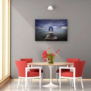 Tablou canvas - Ponton albastru, Peisaj, Rau, Albastru, Barca, 40 x 60 cm - Img 4