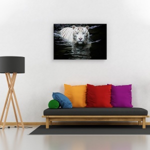 Tablou canvas - Privind la mine, privind la tine, Animal, Tigru, Scaldat, Apa, 60 x 90 cm - Img 2