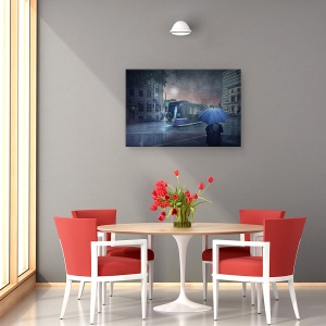 Tablou canvas - Ramas-Bun Prelungit, Melbourne, Tramvai, Ploaie, Umbrela, Albastru, 40 x 60 cm - Img 4