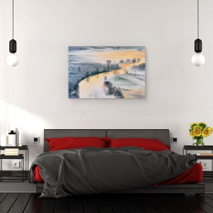 Tablou canvas - Rasarit de Soare, Peisaj, Toamna, Adda, Italia, Aur, 60 x 90 cm - Img 3