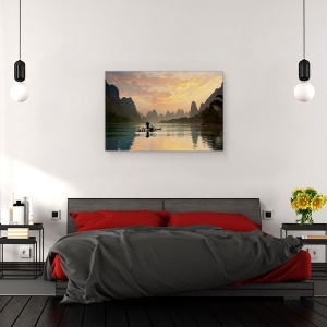 Tablou canvas - Raul Golden Li, Pescar, Munti, Rau, Li, China, 60 x 90 cm - Img 3