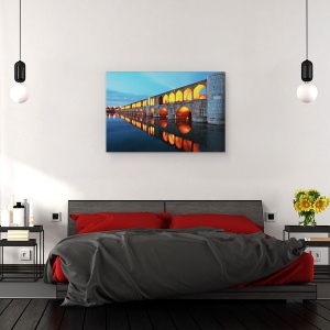 Tablou canvas - Reflectie, Pod, Noapte, Arhitectura, Turn, Arcuri, 40 x 60 cm - Img 3