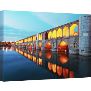 Tablou canvas - Reflectie, Pod, Noapte, Arhitectura, Turn, Arcuri, 80 x 120 cm