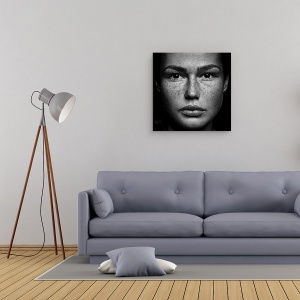 Tablou canvas - Romi, Pistrui, Frumusete, Fata, Femeie, Alb Si Negru, 90 x 90 cm - Img 2