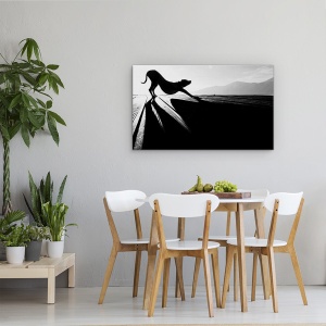 Tablou canvas - Salutul Soarelui, Alb-Negru, Umbra, Caine, Pet, 50 x 80 cm - Img 4