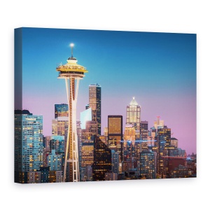 Tablou canvas - Seattle In Roz, Oras, Cer, Apus De Soare, 60 x 80 cm