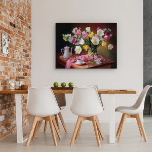 Tablou Canvas - Starea De Spirit De Primavara, Cafea, Buchet, Flori, Vaza, 50 x 70 cm - Img 4