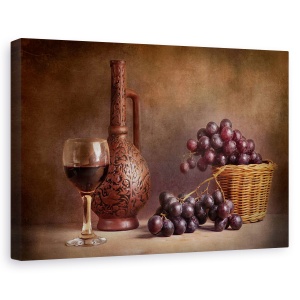 Tablou canvas - Struguri, Natura Moarta, Struguri, Vin, Cos, Sticla, 60 x 90 cm