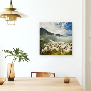 Tablou canvas - Tacerea Mieilor, Munte, Peisaj, Animal, Ceata, Nori, 60 x 60 cm - Img 4