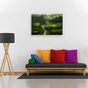 Tablou canvas - Traversarea Podului Frumos, Peisaj, Tren, Lumina, Cale Ferata, 60 x 90 cm - Img 2