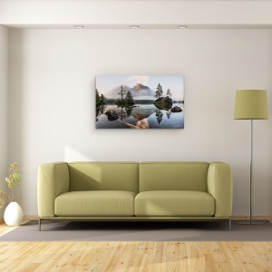Tablou Canvas - Trezirea Naturii, Peisaj Marin, Apa, Copac, Brad, Pin, Dimineata, 50 x 80 cm - Img 2