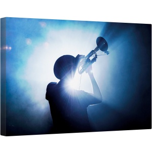 Tablou canvas - Trompeta, Concert, Muzica, Traire, Silueta, Albastru, Performanta, 60 x 90 cm